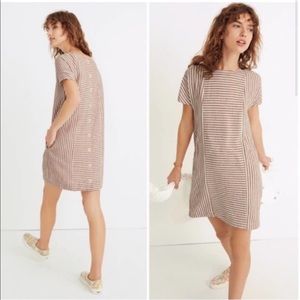 Madewell Linen Striped Button Back Shift Dress